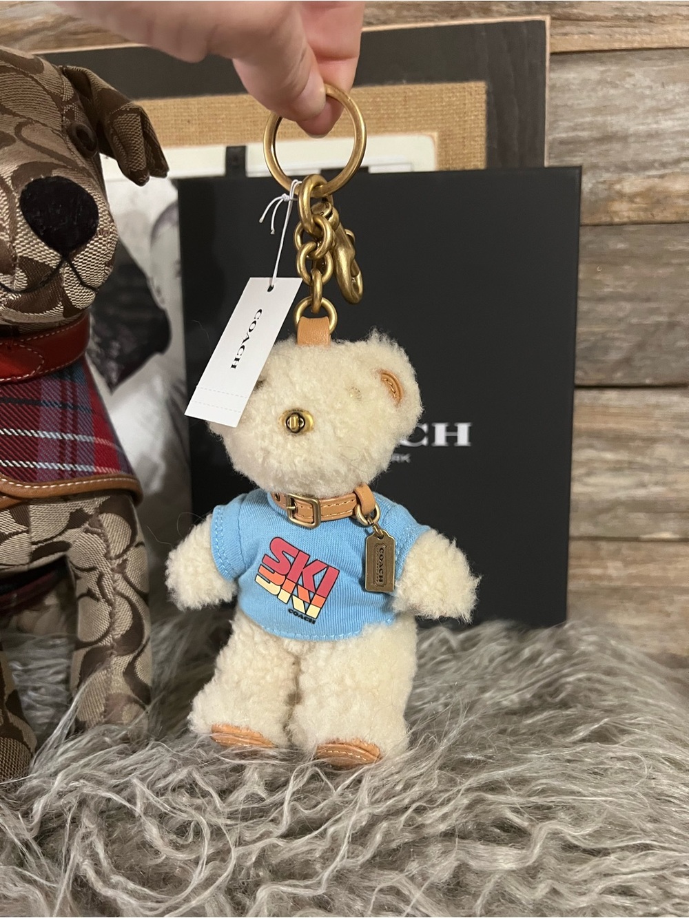 Coach Sherling Cream Bear Keychain